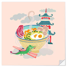 Selvklebende plakat Noodle bowl with little dragon