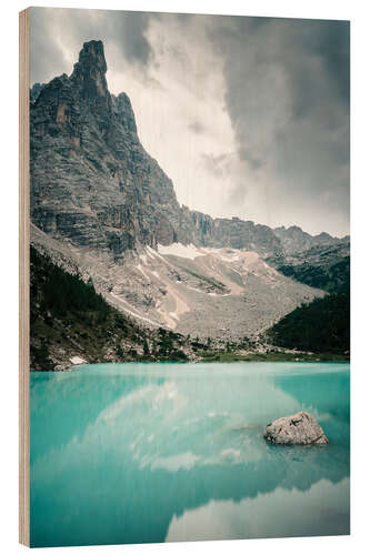 Holzbild Sorapis Bergsee in den Dolomiten