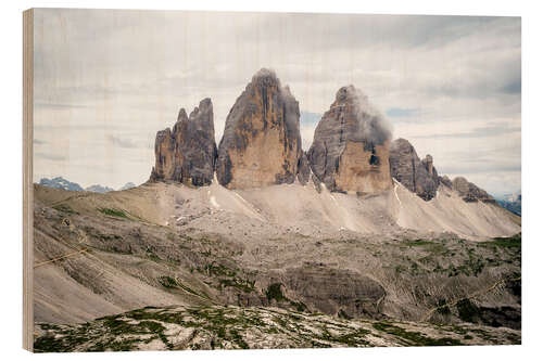 Trätavla Three peaks in the Dolomites