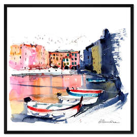 Gerahmter Kunstdruck Boote in Vernazza, Cinque Terre, Italien