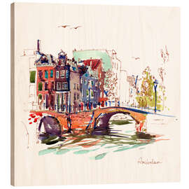 Wood print Canals of Amsterdam, Netherlands