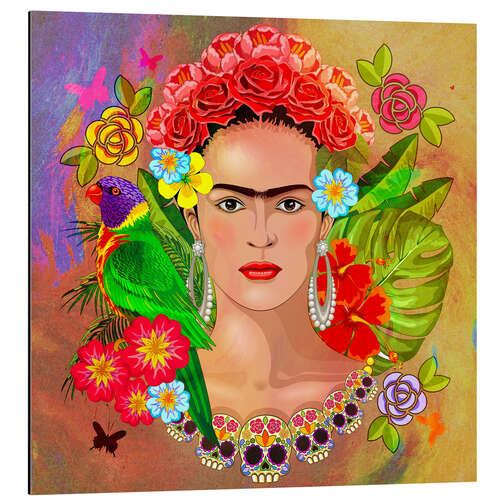 Aluminium print Frida Kahlo flower collage