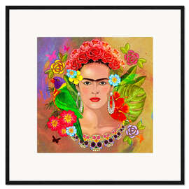 Stampa artistica con cornice Frida Kahlo, collage di fiori