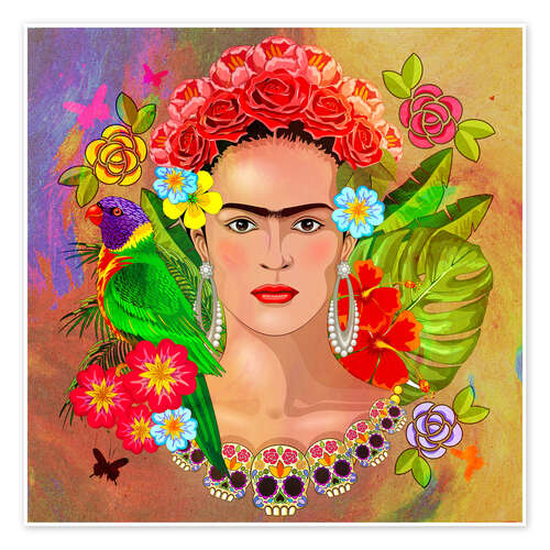Poster Frida Kahlo, collage di fiori