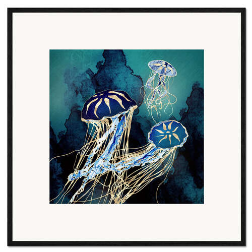 Ingelijste kunstdruk Metallic Jellyfish III