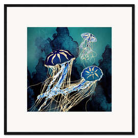 Ingelijste kunstdruk Metallic Jellyfish III