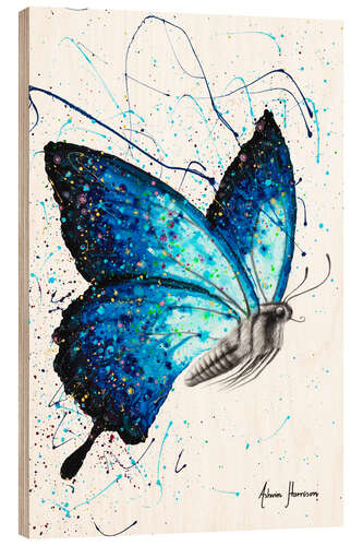 Wood print Blue Freedom Butterfly