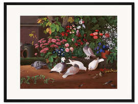 Gerahmter Kunstdruck Blumen und Vögel in der Ecke des Gartens