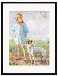 Gerahmter Kunstdruck Mädchen mit Hund