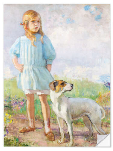 Selvklebende plakat Girl with a dog