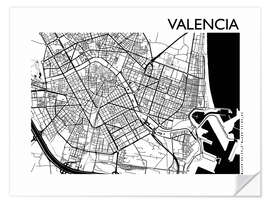 Selvklebende plakat Valencia map