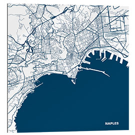 Quadro em plexi-alumínio City map of Naples, blue