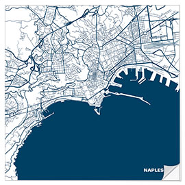 Naklejka na ścianę City map of Naples, blue