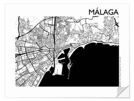 Selvklæbende plakat Map of malaga