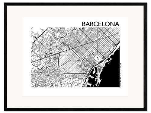 Stampa artistica con cornice Mappa della città di Barcellona