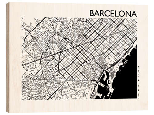 Holzbild Karte von Barcelona