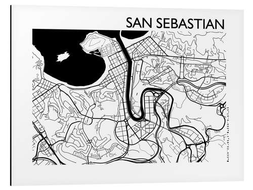 Tableau en aluminium Plan de la ville de Saint-Sébastien