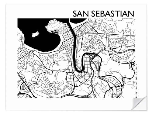 Selvklebende plakat Map of San Sebastian