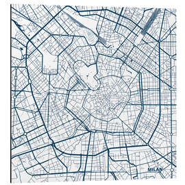 Cuadro de aluminio Mapa de Milán, centro