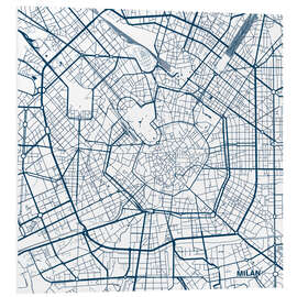 Foam board print Map of Milan, center