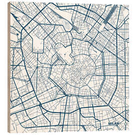 Wood print Map of Milan, center