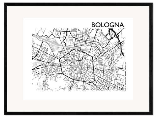 Innrammet kunsttrykk Map of Bologna, Emilia-Romagna