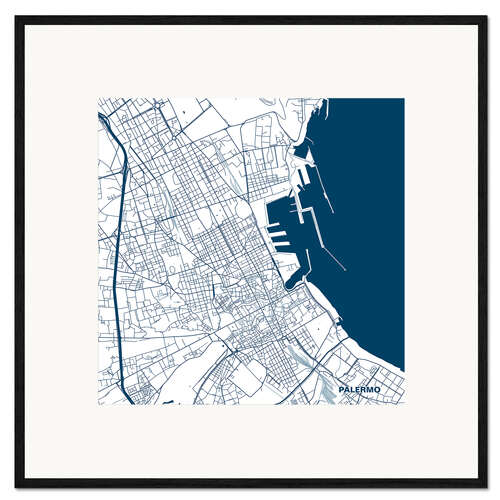 Ingelijste kunstdruk Map of Palermo, Sicily