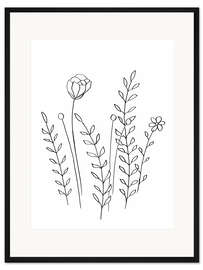 Gerahmter Kunstdruck Minimale Blüten und Blätter 1