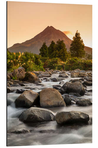 Tableau en aluminium Mont Taranaki au lever du soleil, Nouvelle-Zélande