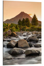 Aluminium print Mount Taranaki at sunrise, New Zealand