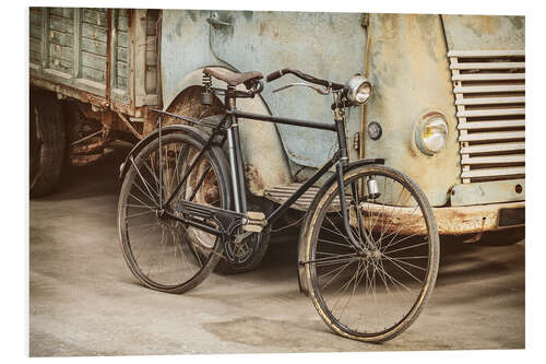 Foam board print Ancient bicycle in an old factory