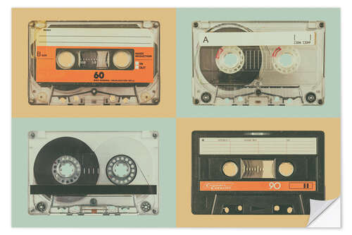 Selvklebende plakat Retro styled audio compact cassettes