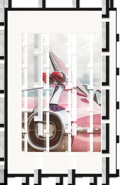 Gerahmter Kunstdruck Der rosafarbene amerikanische Oldtimer