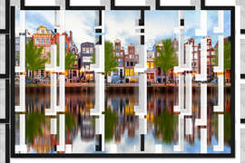 Gerahmter Kunstdruck Schöne Kanalhäuser in Amsterdam, Holland