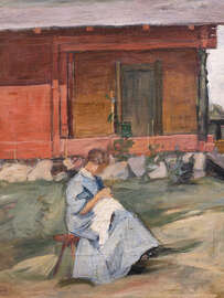 Magnettafel Nähende Frau