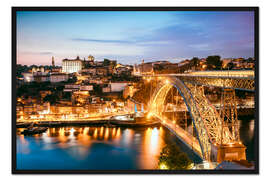 Gerahmter Kunstdruck Ponte Dom Luís I in der Nacht, Porto