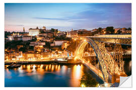 Selvklebende plakat Ponte Dom Luís I at night, Porto