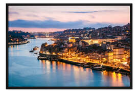 Gerahmter Kunstdruck Ribeira in der Abenddämmerung, Porto
