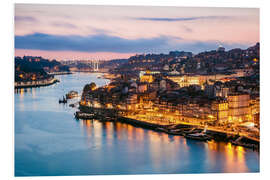 Foam board print Ribeira district at dusk, Porto