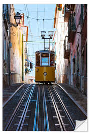 Selvklebende plakat Yellow cable car in Lisbon