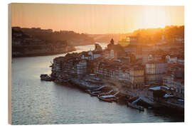 Stampa su legno Porto al tramonto, Portogallo