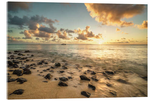 Acrylic print Sunset on the beach, Mauritius