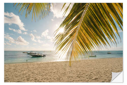 Selvklæbende plakat Palm trees on the beach, Mauritius