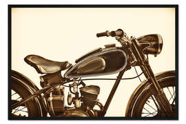 Gerahmter Kunstdruck Seitenansicht eines Weinlesemotorrades