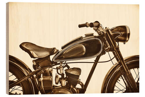 Hout print Side view of a vintage motorcycle