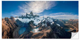 Selvklebende plakat Fitz Roy with Laguna de los Tres, Laguna Sucia and Laguna Capri