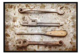 Gerahmter Kunstdruck Alte Schraubenschlüssel und Schraubenzieher