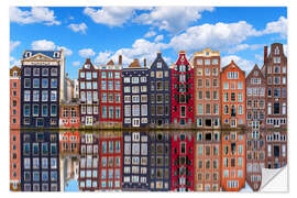 Naklejka na ścianę Houses are reflected on the canal, Amsterdam