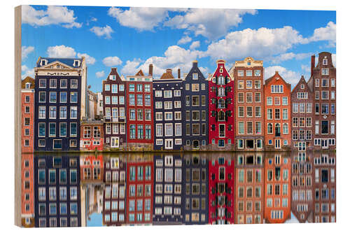 Wood print Houses are reflected on the canal, Amsterdam