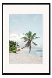 Gerahmter Kunstdruck Einsame Palme am Strand La Digue Seychellen